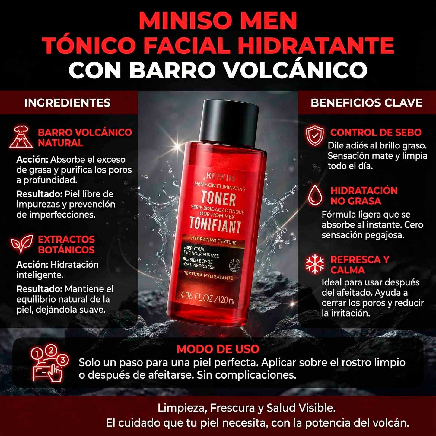 Tónico Facial Hidratante Exfoliante Para Hombre Miniso Con Barro Volcánico