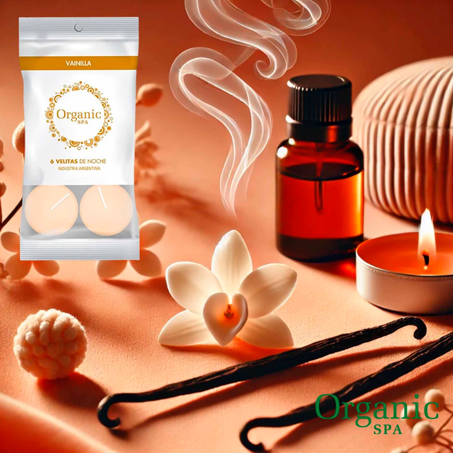 Velas Tealight Organic Spa Vainilla – Pack de 6 Aromaterapia & Relajación ORGANIC SPA- Dermocosmetica_belleza_online