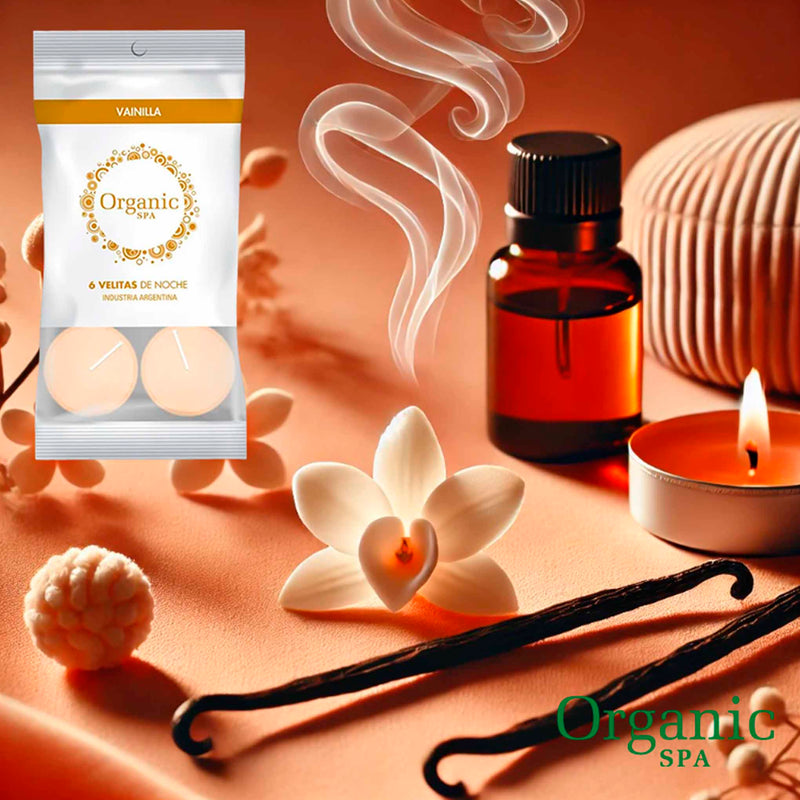 Velas Tealight Organic Spa Vainilla – Pack de 6 Aromaterapia & Relajación ORGANIC SPA- Dermocosmetica_belleza_online