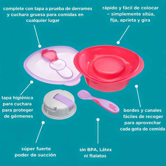 Plato con ventosa Vital Baby Nourish para bebe desde 6 meses con succion fuerte que evita derrames en la alimentacion.