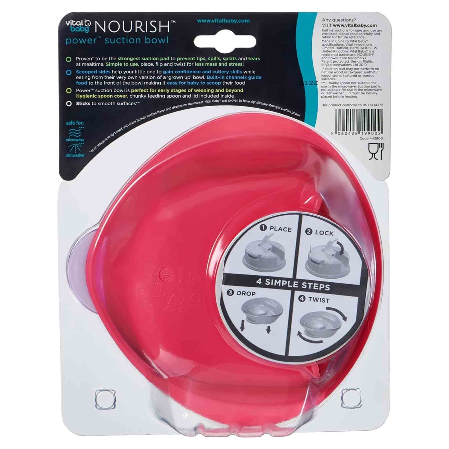 Plato con ventosa Vital Baby Nourish para bebe desde 6 meses con succion fuerte que evita derrames en la alimentacion.