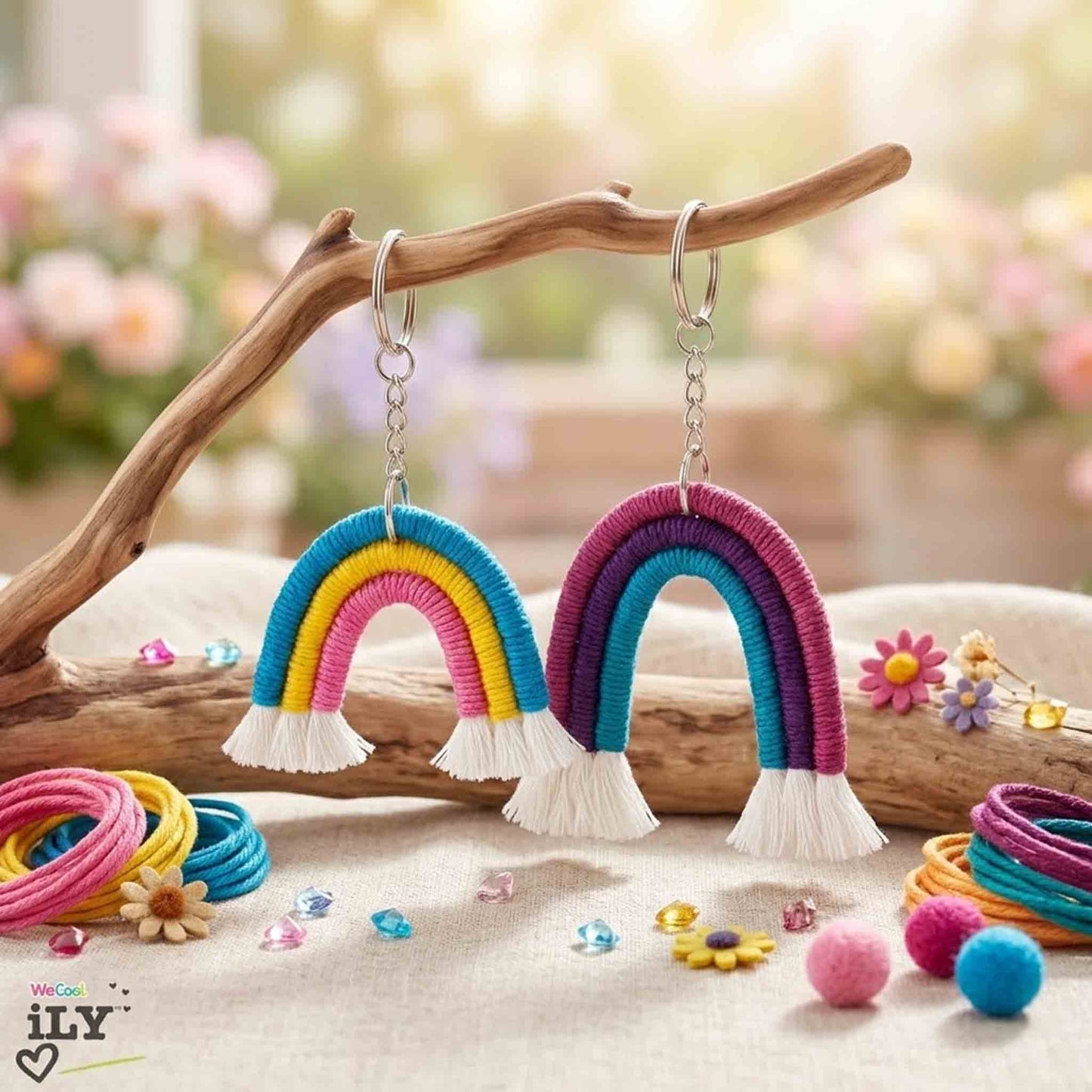 Kit Llaveros Arcoíris Macramé DIY Pack 2 We Cool