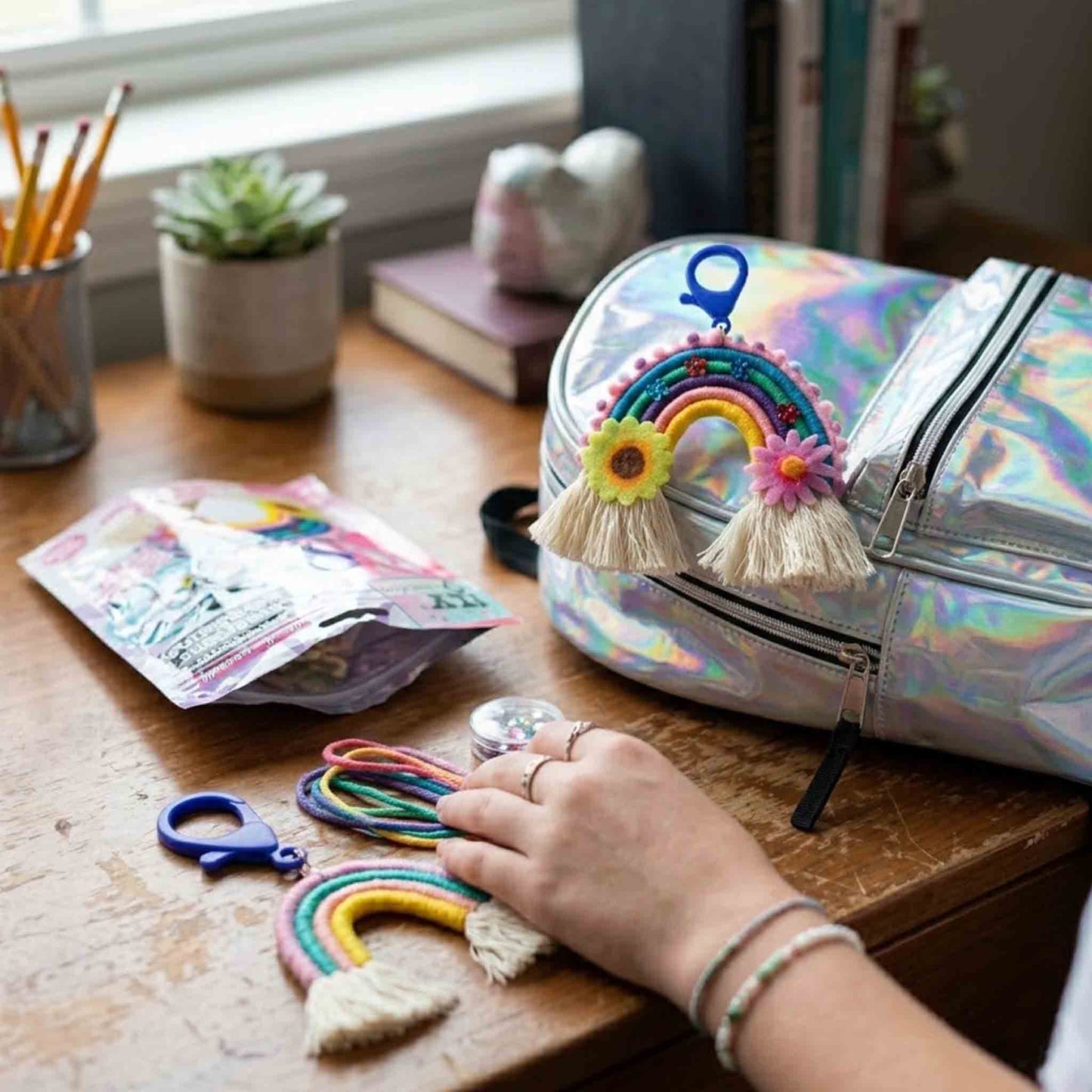 Kit Llaveros Arcoíris Macramé DIY Pack 2 We Cool